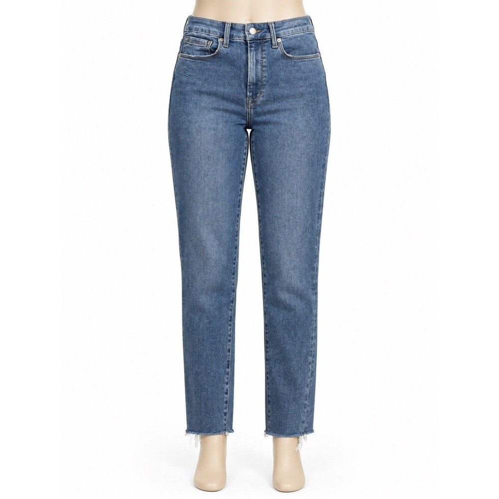 Good American Always Fits Good Waist Skinny Jeans 6-12 Blue Raw Hem Medium Wash